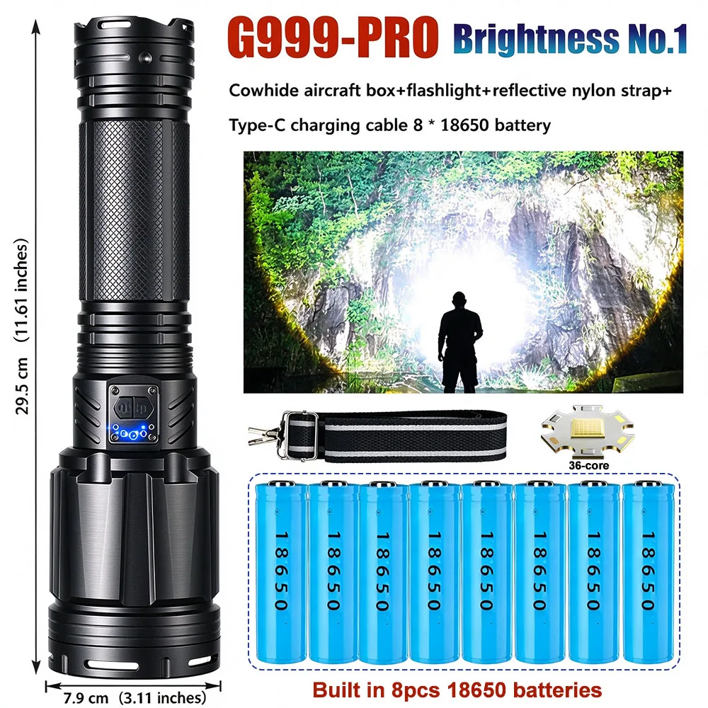 Super Bright Lantern High Power XHP360 LED Flashlight  Lamp USB Rechargeable Tactical Torch Waterproof Camping
