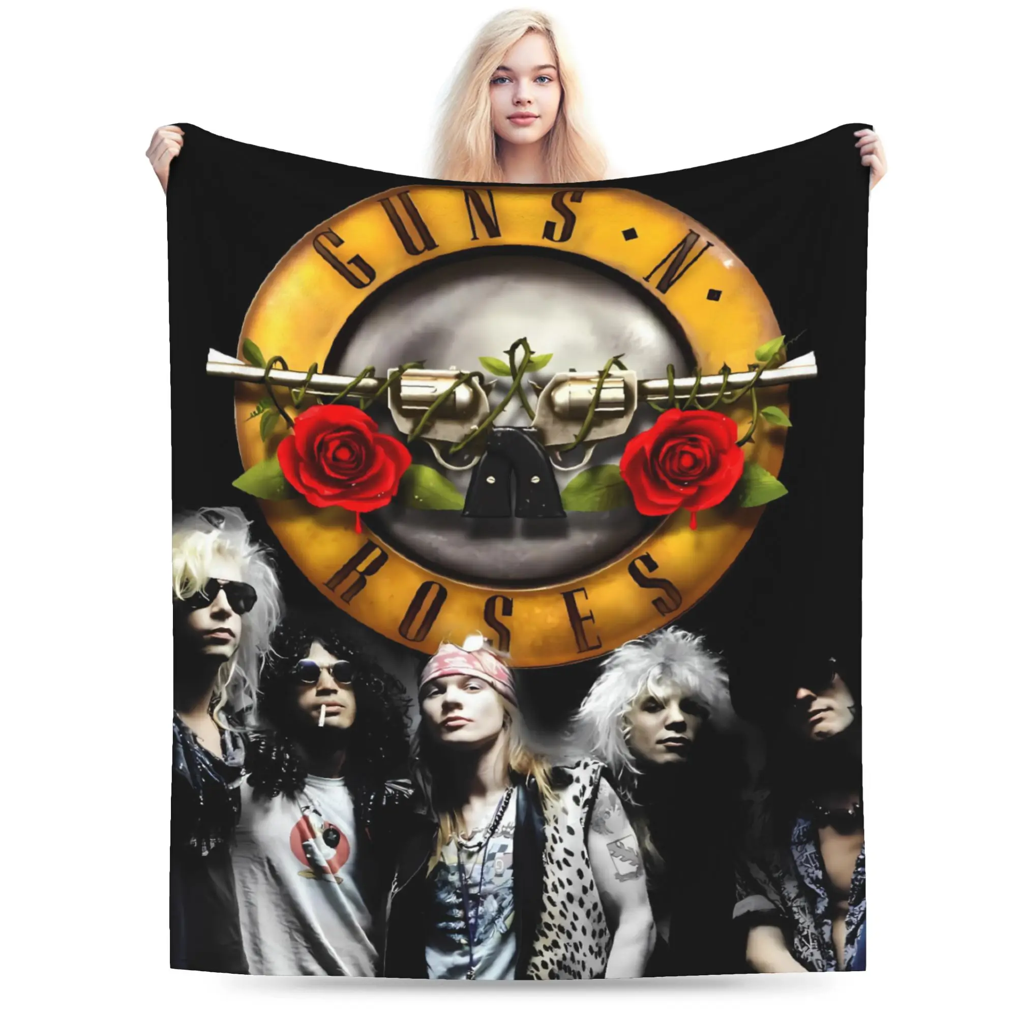 Guns N Roses Band Flannel Blanket  Soft Durable Bedding Throws for Couch Chair Airplane Travel Novelty Bedspread Sofa Bed Cover