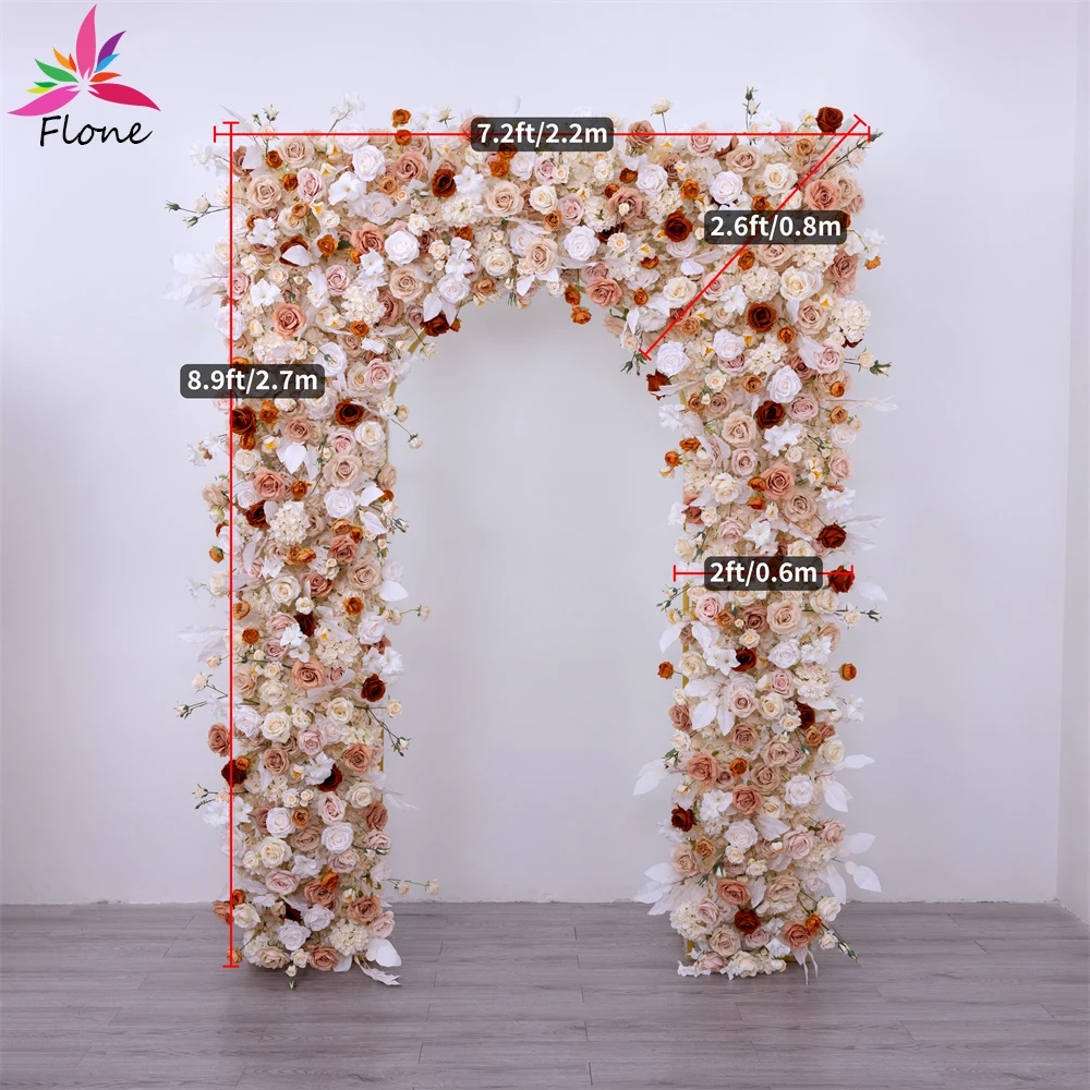 4.3x3.6ft Autumn Artificial Triangular Flower Arrangement Wedding Decoration Props with Champagne Rose Hydrangea Dahlia Flowers