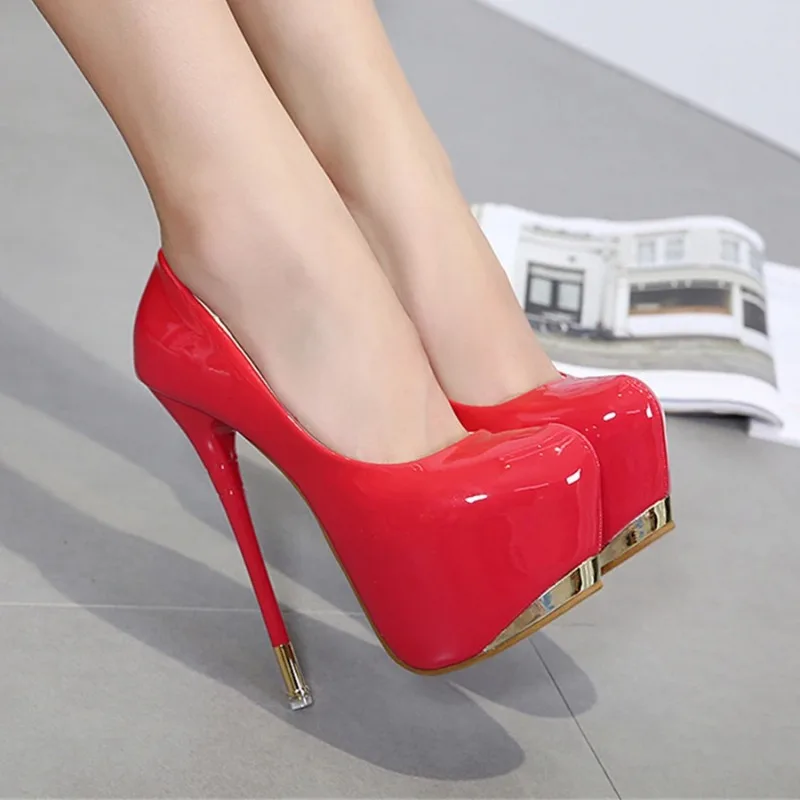 

16CM Womens Shoe New Sexy Patent Leather Ultra High Heels for Woman Fashion Model Performance Shoes Designer Shoes Zapatos Mujer