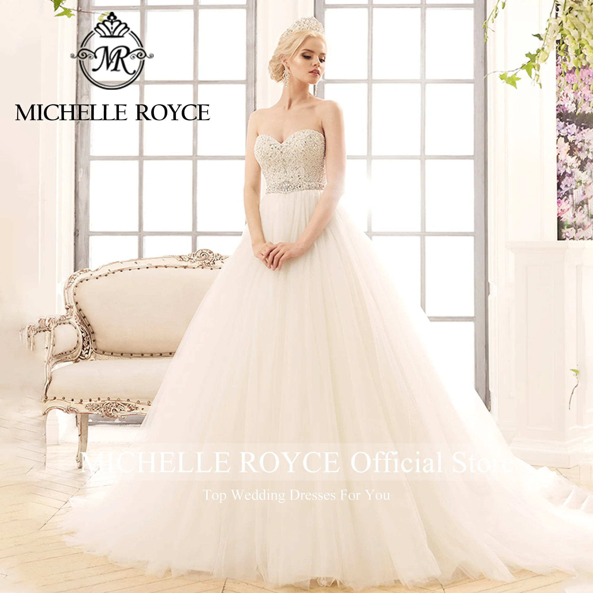 Michelle Royce-vestido De Novia De lujo para mujer, traje De boda con apliques De cuentas, escote Corazón, 2023