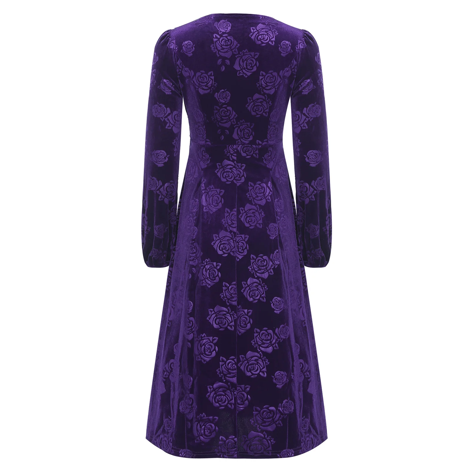 Abito da madre jacquard a maniche lunghe da donna Abito da cocktail vintage anni '20 Abito con scollo a V Abito da cerimonia nuziale a trapezio in velluto rosa