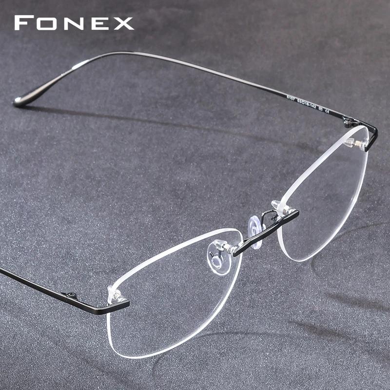 FONEX Alloy Eyeglasses Frame Men New Brand Design Rimless Square Glasses Women Frameless Japanese Ultralight-Weight Eyewear 8107