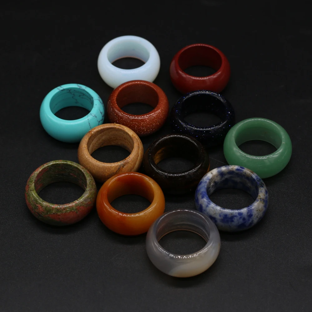 

Wholesale Hot Selling Natural Semi-precious Stones Mixed Color 12mm Ring Fashion DIY Ring Jewelry Gift Party 12 Pcs/box