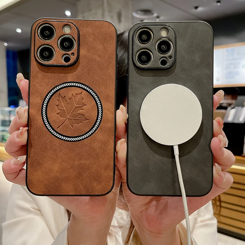 รูปแบบซองหนัง PU สำหรับ iPhone 16 15 14 13 12 11 16 Pro Max X XR Xs Max 15 Pro สำหรับ Magsafe ไร้สายชาร์จฝาครอบโทรศัพท์