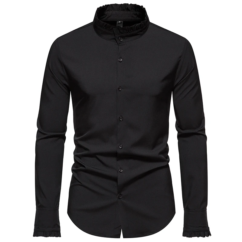 

Mens Stand Colalr Ruffled Dress Shirts Renaissance Gothic Long Sleeve Blouse Party Wedding Prom Singer Formal Tuxedo Shirts Male