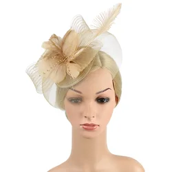 Women Ascot Fascinator Hat  Feather Flower Mesh Hair Clip Kentucky Derby Photography Headwear Cocktail Tea Party Hair Accessory