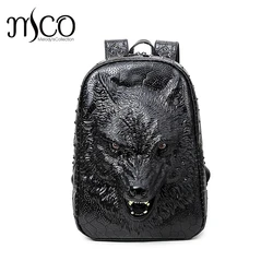 3D Graphic Embossed verisimilar Wild Wolf PU Leather Backpack Travel Laptop Bagpack Women Men Shoulder Mochila Feminina Punk bag