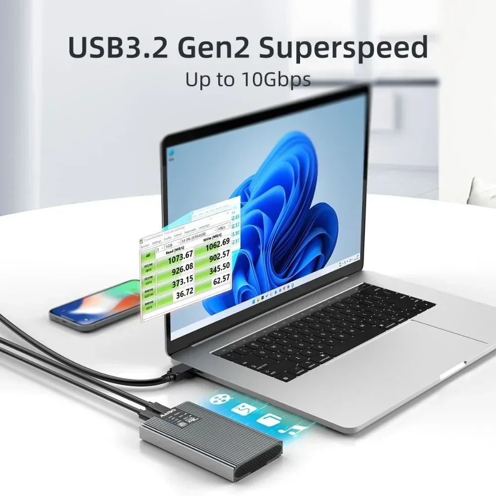 MAIWO Dual Bay 10Gbps M.2 SATA NVMe SSD Enclosure AHCI Protokol Docking Station Offline Clone USB3.2 Tybe-C Gen2 SSD Case kotak