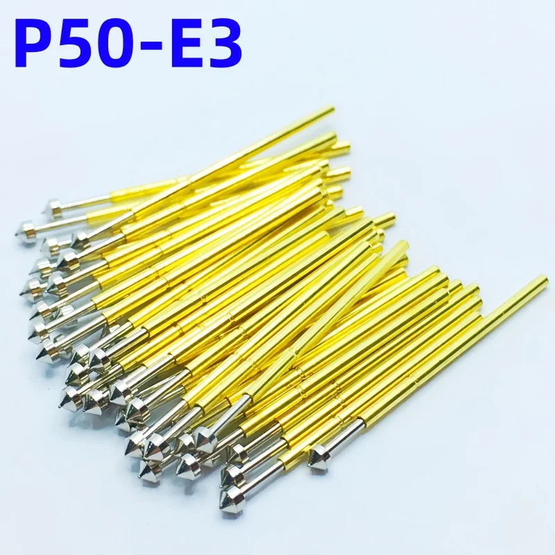 100PCS P50-E3 Spring Test Probe Test Pin Pogo Pin P50-E Electric ICT FCT PCB TestTool 1.20/0.68/16.55mm Needle Conical Head Tip