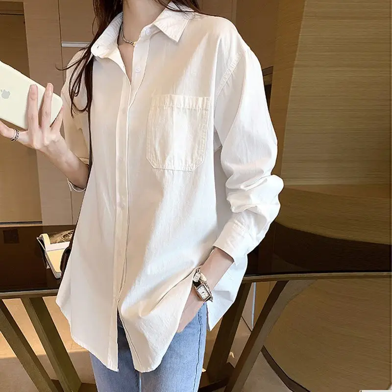 Oversized Casual Temperament Mid Length Long Sleeve Shirt for Women\'s Spring Autumn Slimming Versatile Fashionable Commuting Top