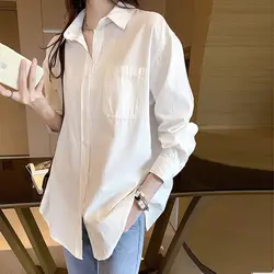 Oversized Casual Temperament Mid Length Long Sleeve Shirt for Women's Spring Autumn Slimming Versatile Fashionable Commuting Top