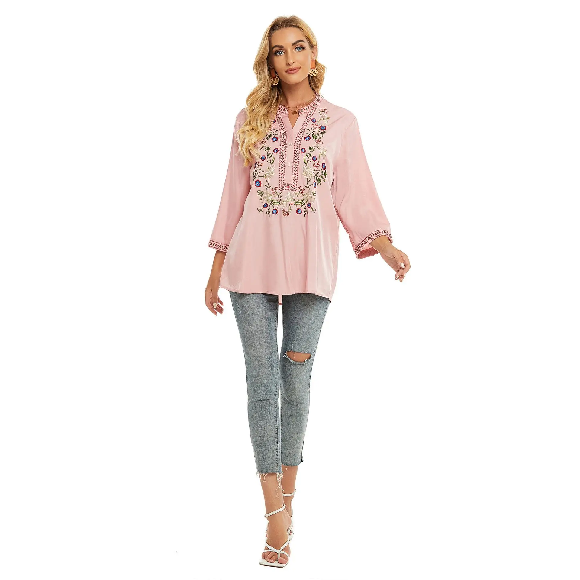 เสื้อสตรีแขนยาวปักลาย ทรงหลวม ผ้าฝ้าย ยืดหยุ่น ทนทาน เหมาะสำหรับฤดูหนาว แฟชั่นผู้หญิง ระดับพรีเมียม