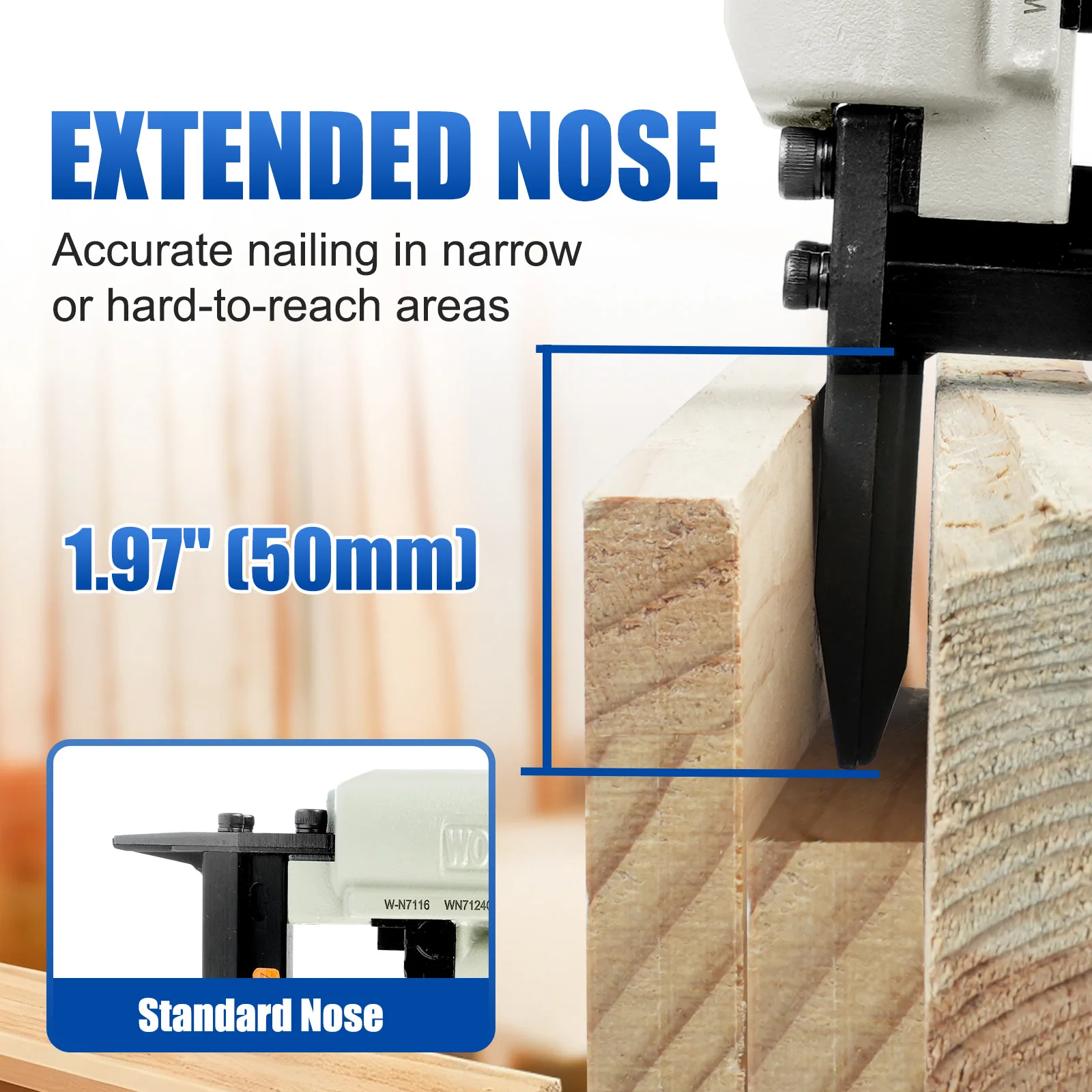 WOODPECKER HN7116 22Gauge 71 Series with Long Nose Pneumatic Stapler Upholstery Staple Gun Tools for Woodworking