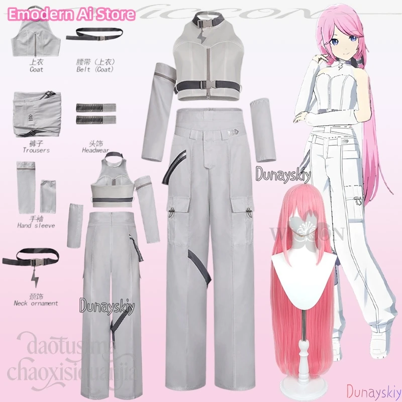 Anime Game Project Sekai アクセラレイト תחפושות Luka Cosplay Idol White Uniform Sleeveless Crop Top Y2K Fashion Pants Wigs Christmas
