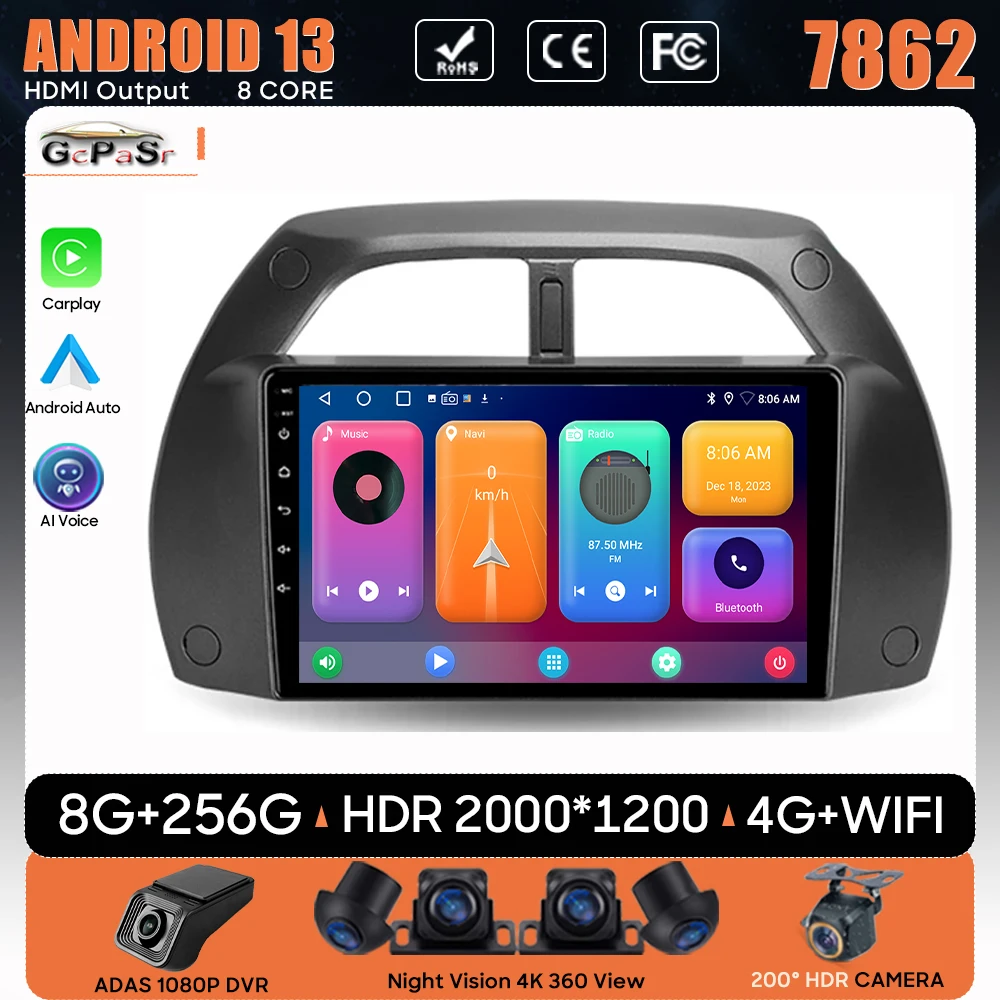 Car Radio Android 13 For Toyota RAV4 2 CA20 CA20W XA20 2000 - 2003 Navigation GPS Android Auto Carplay Stereo Head Unit 5G Wifi