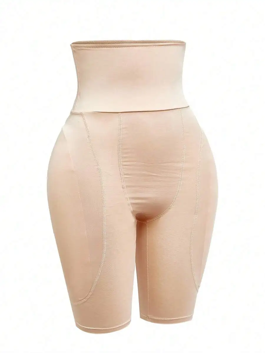 SHAPORA Pantalones cortos largos informales semitransparentes de cintura alta para mujer, color beige, con tela de alta elasticidad