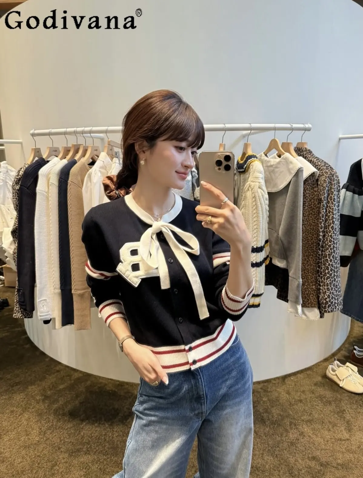

Academy Style Japanese Original Tie Knitted Cardigan 2026 Spring New Sweet Lady Commuter Casual Versatile Women's Top