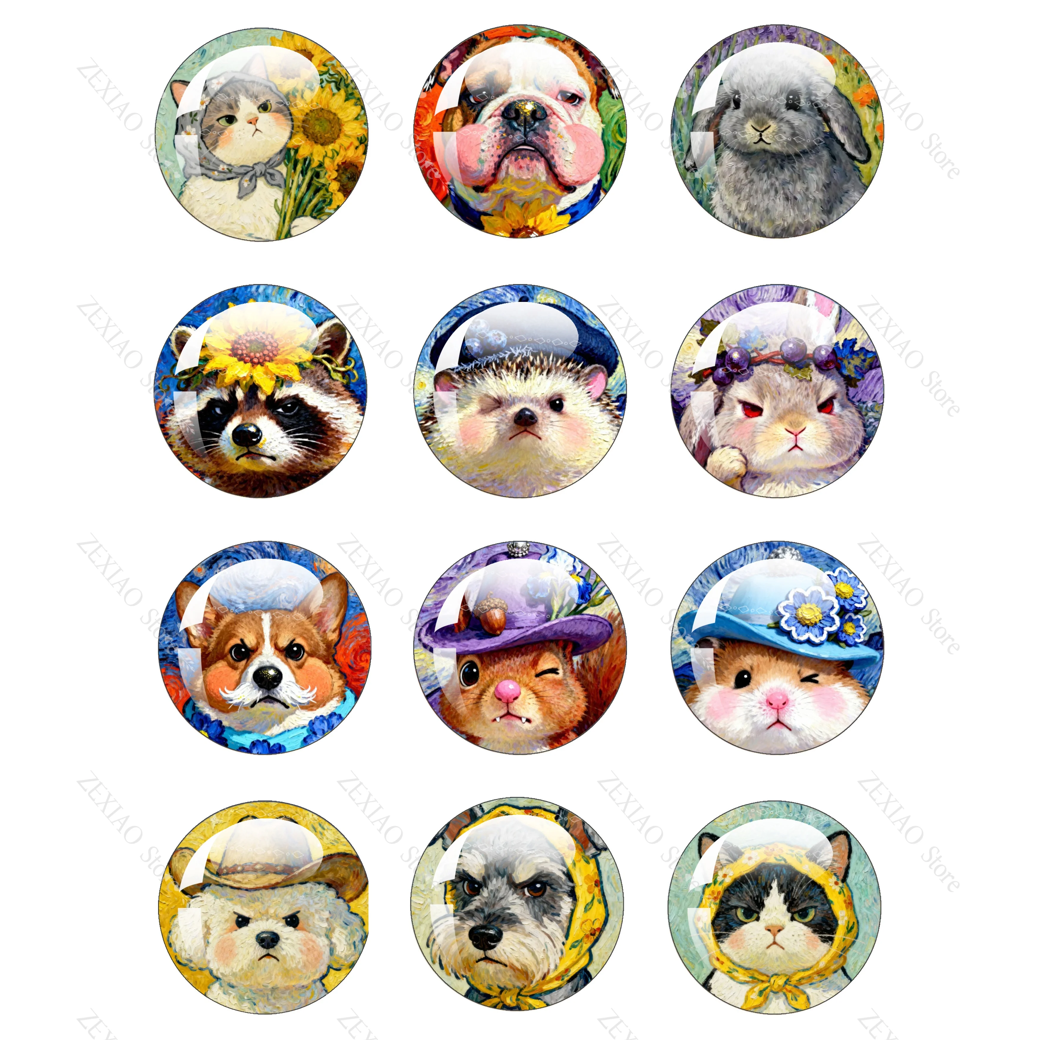 Van Gogh Cat Dog Animals Oil Painting Creative Images12mm/20mm/25mm Round Glass Cabochon Demo Flat Back Making Findings Part2