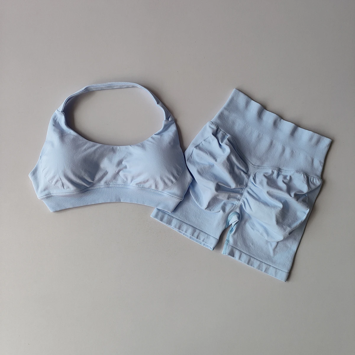 2-teiliges Damen-Yoga-Set, nahtlose Fitness-Gym-Kleidung, Neckholder-Sport-BH mit passenden Shorts, Workout-Set, Gym-Outfit – Detail 22