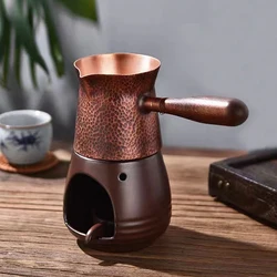 Pure Copper Pitcher Jug, Tea Pot with Wooden Handle, Kettles Hammer, Handcraft Drinkware, 400ml