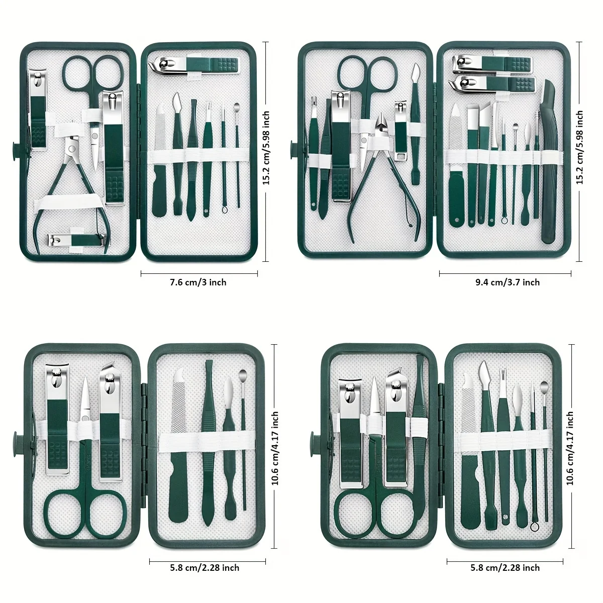 7/10/12/18 Stück Frühlingsgrün Neues Nagelknipser-Set aus Edelstahl Pflegewerkzeug-Set mit tragbarem Koffer Maniküre-Kunstwerkzeug Grün N