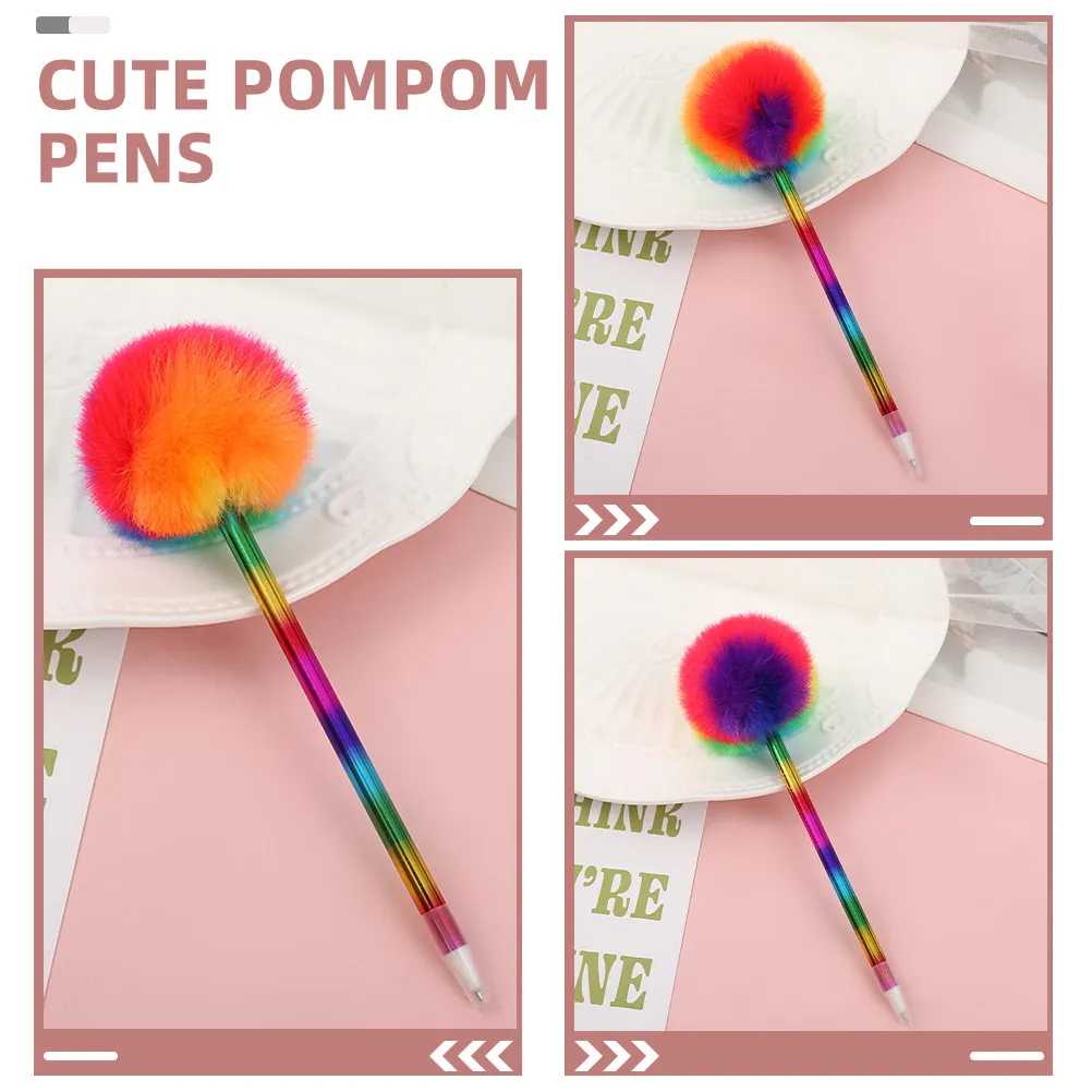 

4Pcs Cute Fluffy Pom Pom Ballpoint Pens, Colorful Gradient Barrel Ballpoint Pens for Kids & School Supplies