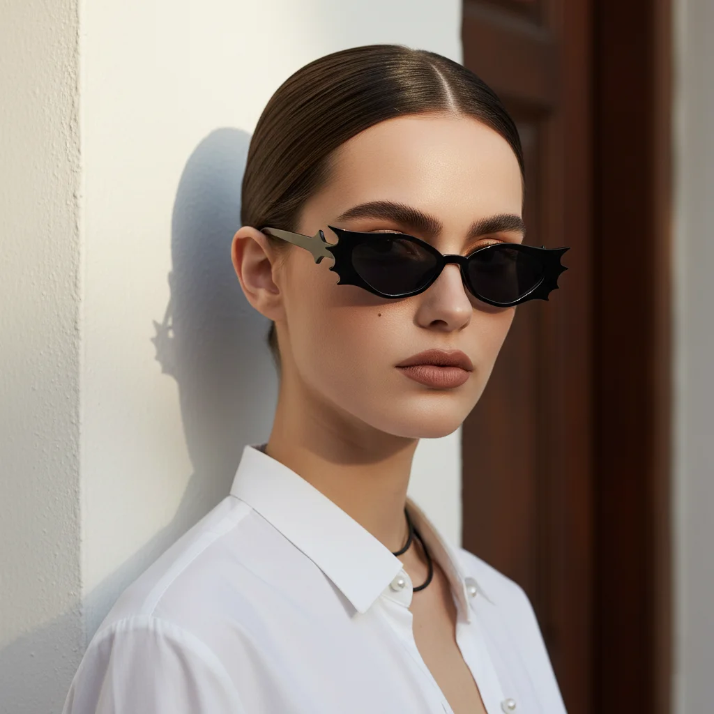 Y2K Fledermausflügel-Sonnenbrille für Damen, trendige schmale Cat-Eye-Gothic-Rave-Party-Sonnenbrille 2025