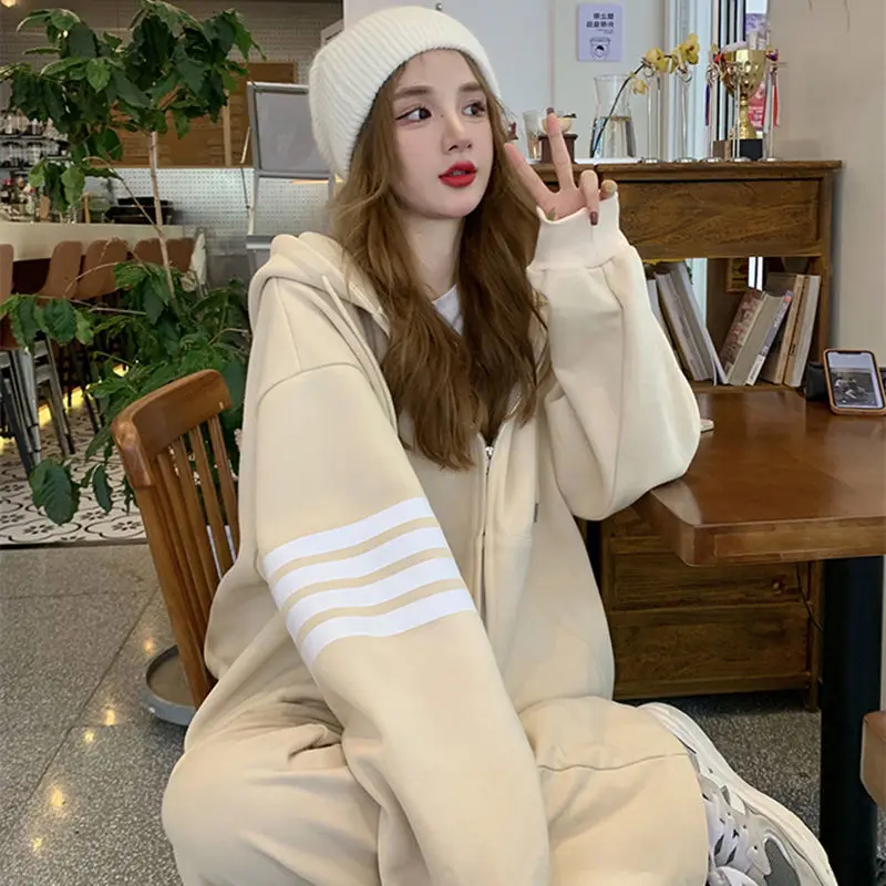 2023 Autumn and Winter Korean Edition New Sportswear Women's Set Loose Sweater Running Casual Two Piece Set Fashion