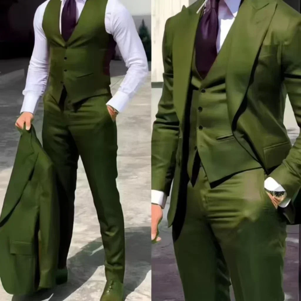 Men\'s Suits Slim Fit Wedding Peak Lapel Tuxedo Slim Fit 3-Pieces Blazer Pant Vest Suit High Quality Tuxedos for Wedding Business