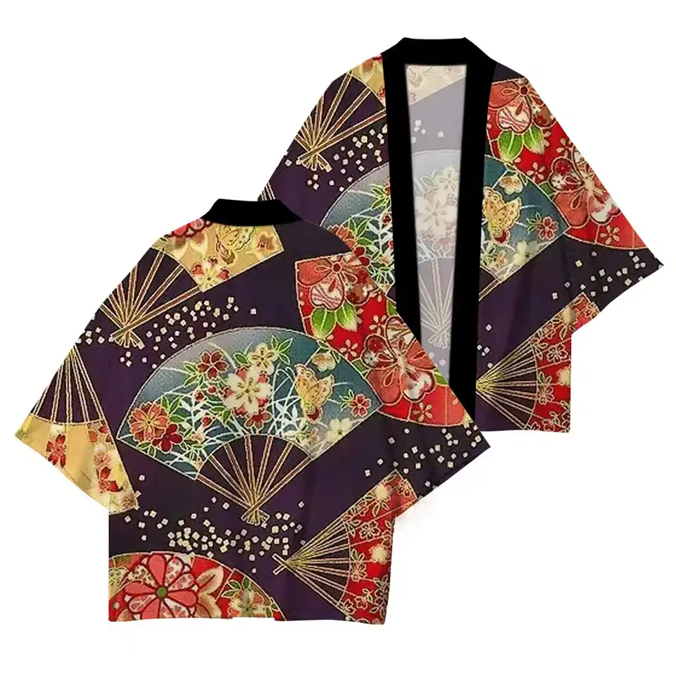 الملابس اليابانية التقليدية ثوب الكيمونو الياباني الرجال والنساء زهرة مطبوعة بلايز فضفاضة موضة كيمونو عالية الجودة بلايز عادية #2