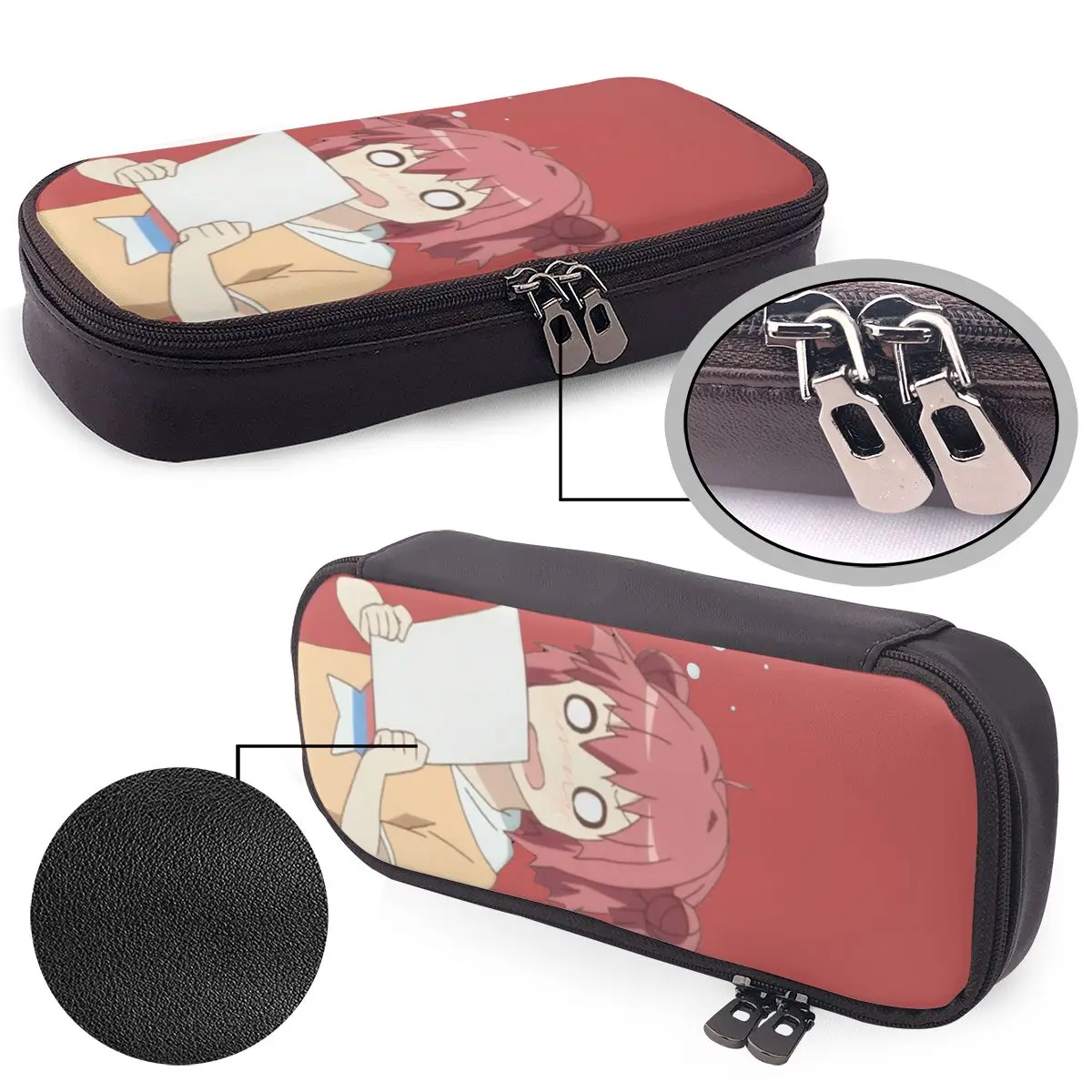 Estuche de Cuero para Lápices del Anime Yuru Yuri, Portaplumas, Organizador de Artículos de Papelería, Bolsa para Lápices para Niños y Niñas de Escuela