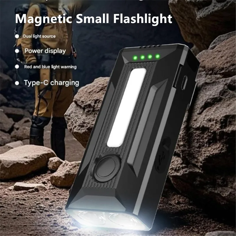 High Brightness Small Flashlight COB Work Light Red Blue Light Warning Lamp Portable Magnetic Torch For Outdoor Camping Hiking