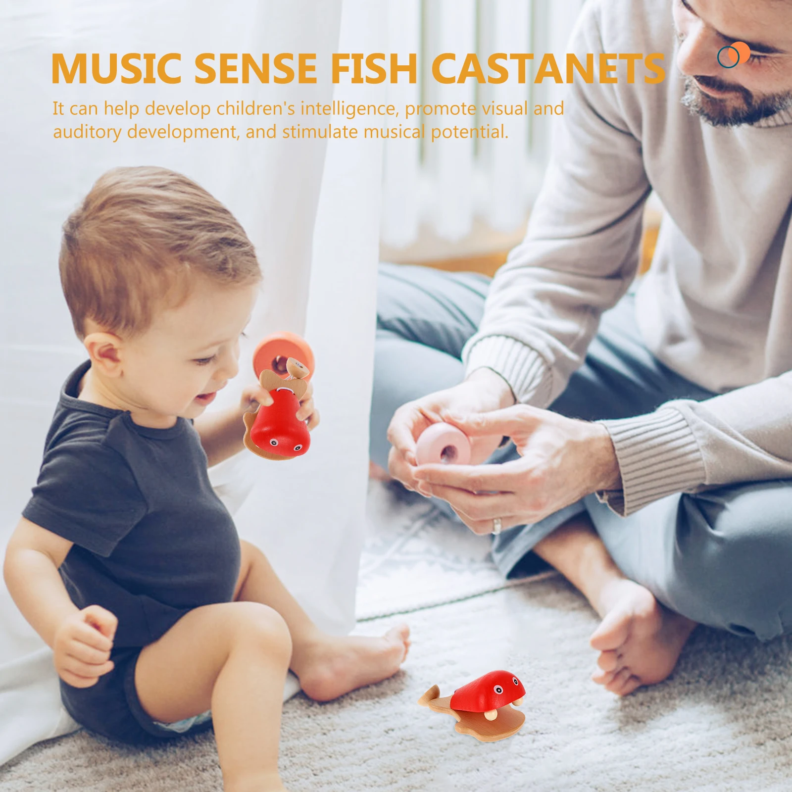 Altavoz de pescado de juguete para niños, castañuelas para el hogar, música, resistente al desgaste, instrumento de percusión infantil de madera, 2 uds.