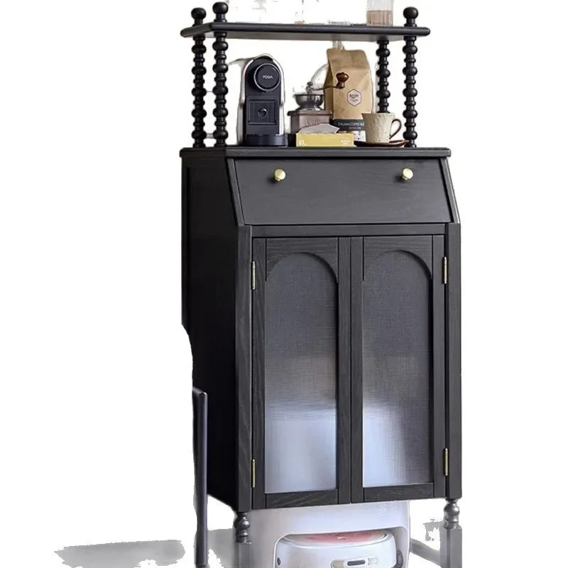 

French Vintage Solid Wood Sweeper Shelter Narwal Stone Shelf Living Room Display Cabinet Medieval