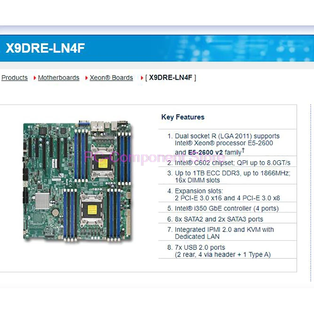 

Для серверной материнской платы Supermicro E5-2600 Family ECC LGA2011 DDR3 8x SATA2 и 2 порта SATA3 X9DRE-LN4F