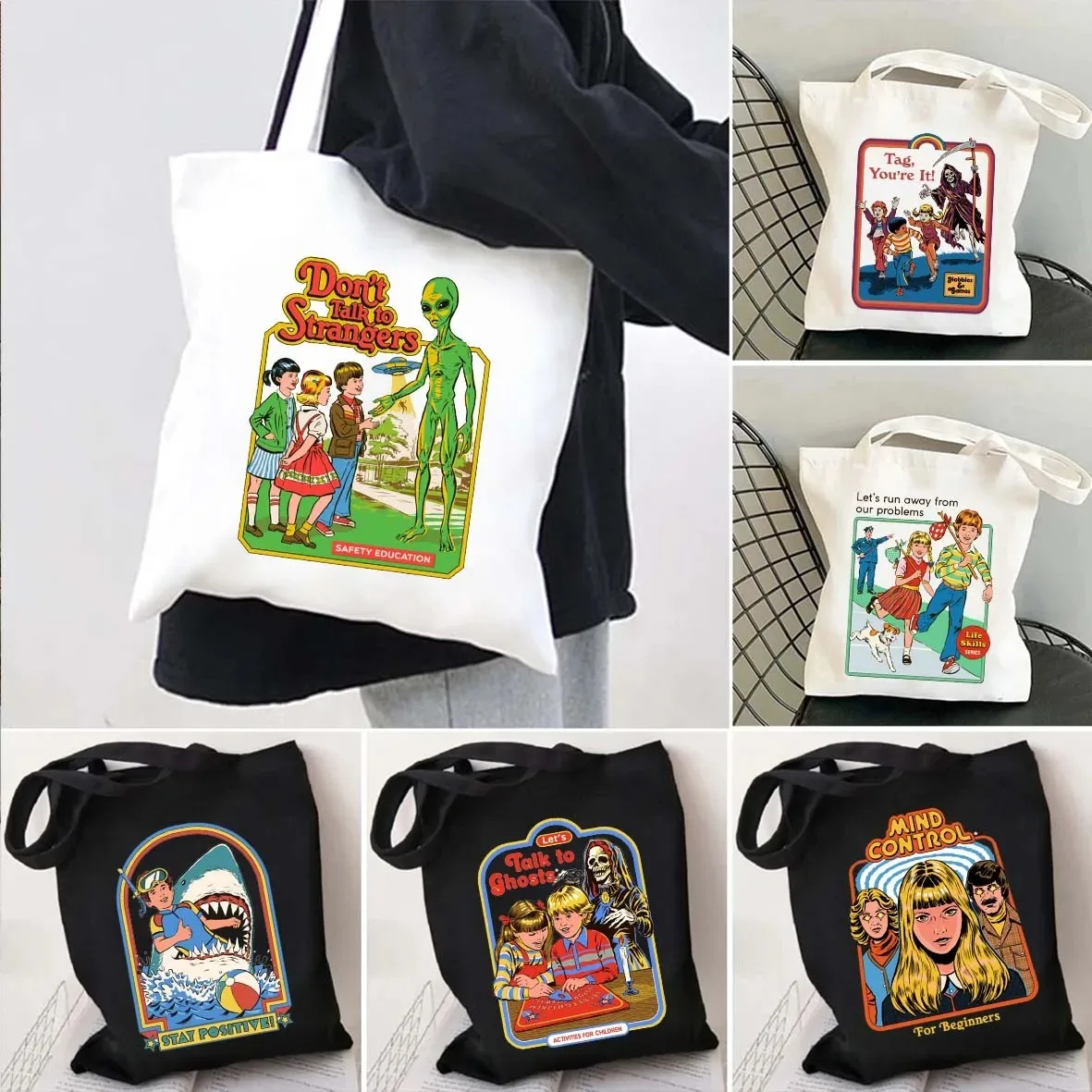 No hablar con extraños fantasmas de Halloween Control mental Jenny hombres mujeres algodón compras hombro lona Totes bolsos bolso de compras