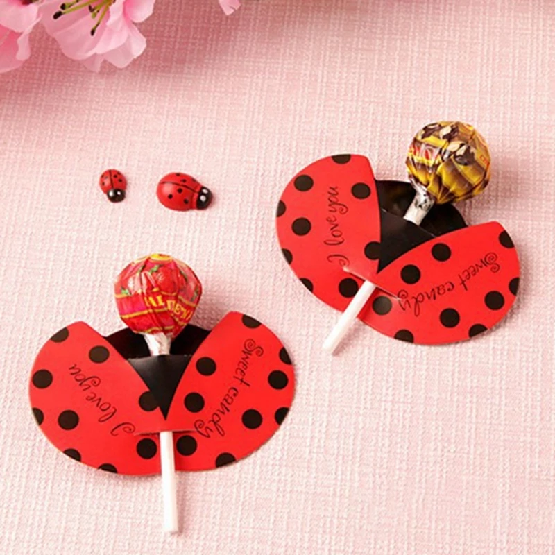 20/50PCS Ladybug Butterfly Bee Lollipop Package Card Insect Candy Packaging for Birthday Party Decoration Children\'s Day Gifts
