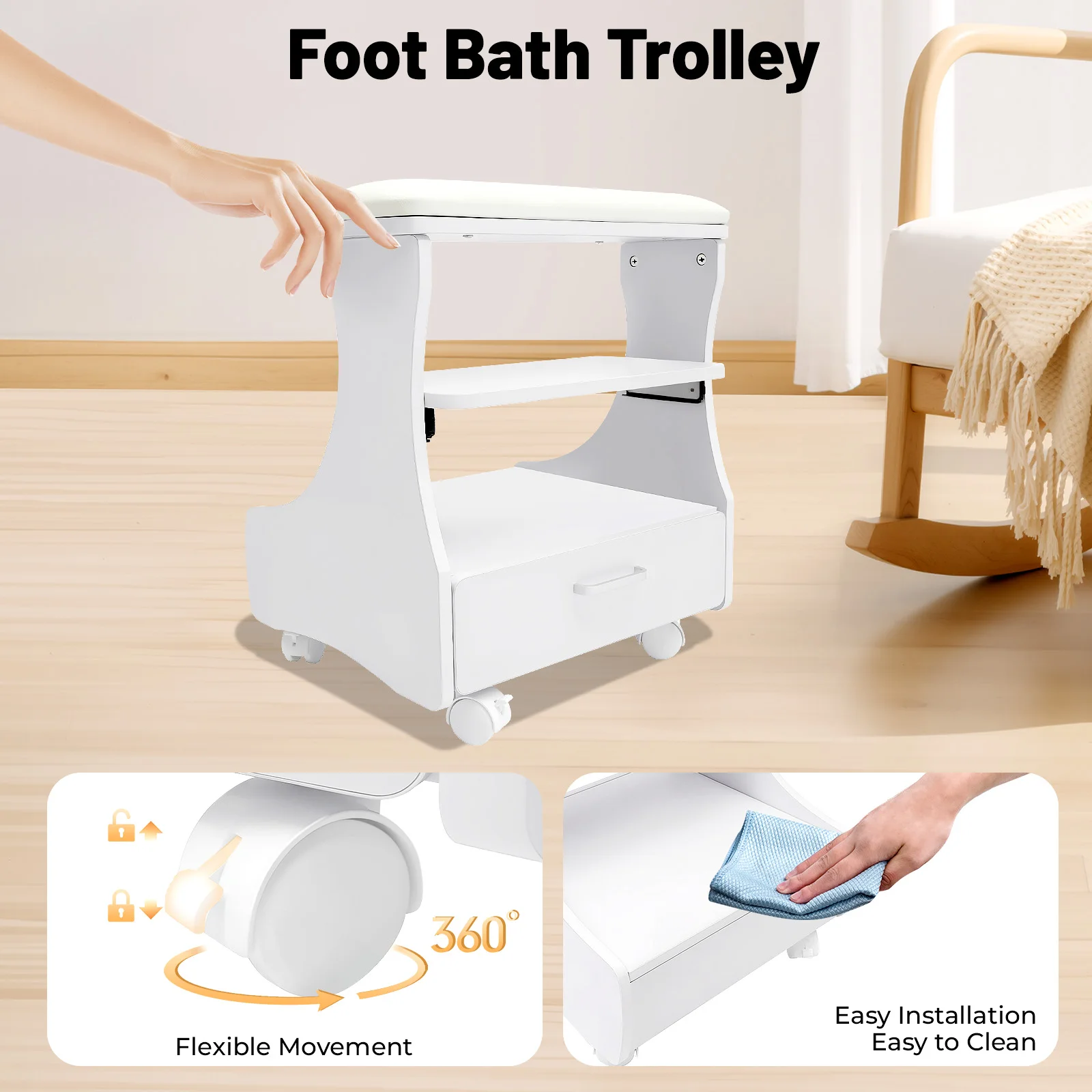 Portable Foot Baths Trolley Footbath Cart Nail Stool Rest Pedicure For Foot Manicure Massage