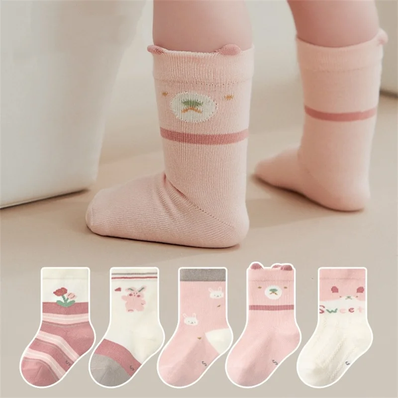 

5Pairs/Lot Children's Socks Cute Cartoon Cotton Autumn Winter Baby Sock Kids Fashion Striped Print Socks For Boy Girl 0-12Years
