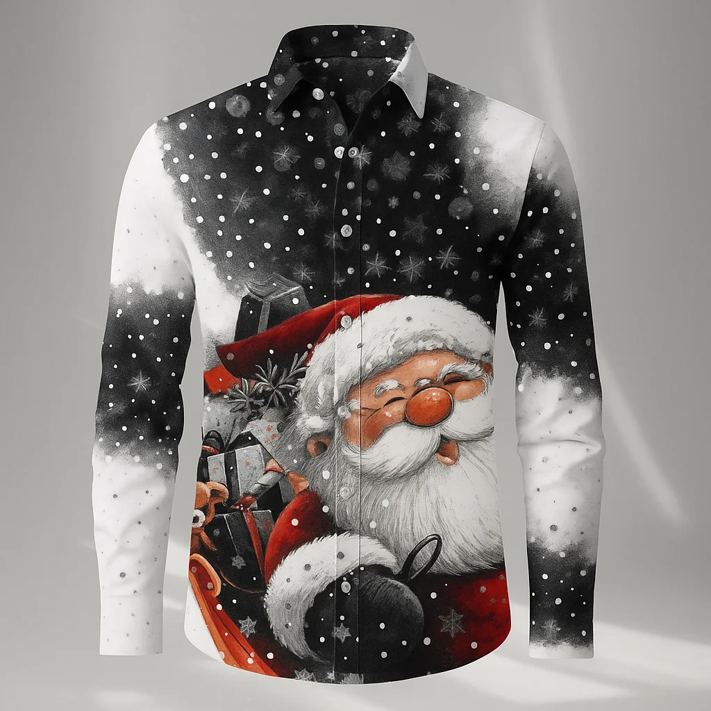 2025 Christmas Men's Snowman Snowflake Christmas Theme Shirt Button Up Shirt Long Sleeve Funny Outdoor Holiday Turndown shirts