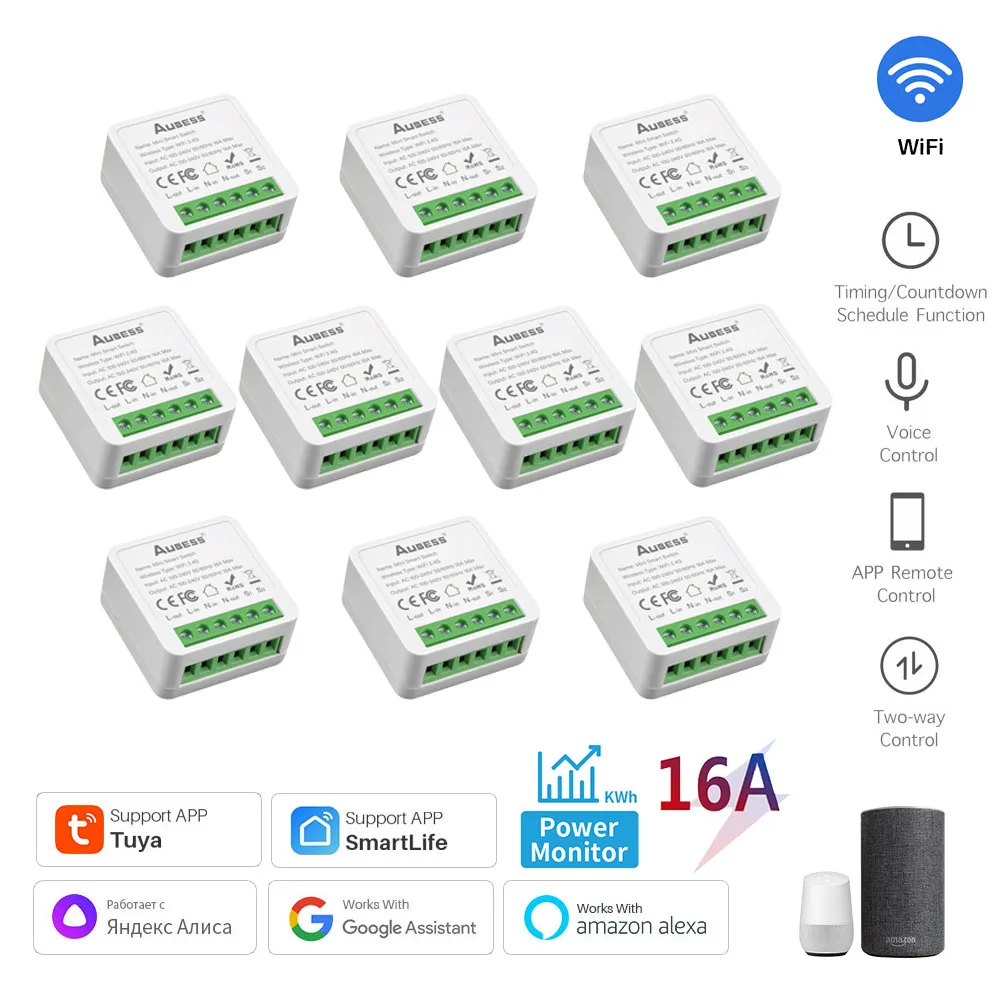 Wifi Tuya Energy Monitor Switch 16A controllo a 2 vie Mini interruttore modulo Timer fai da te tramite Alexa Alice Google Home Smart Life