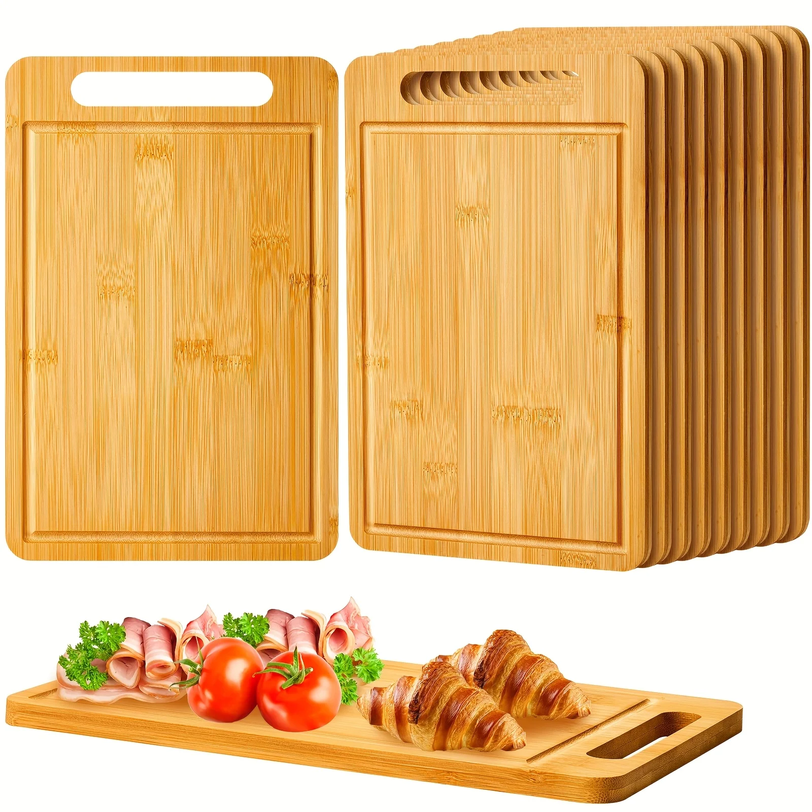 

10pcs Bamboo Wood Cutting Board with Handle 12 X 7.8 Inch Bamboo Wooden Serving Board Kitchen Chopping Boards for Pizza