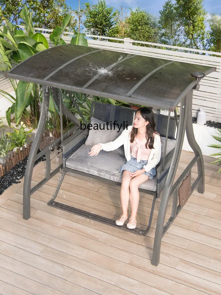 Outdoor Leisure Courtyard Solar Swing Rocking Chair Terrace Garden Double Seat to Swing Balcony Glider Rocking Chair