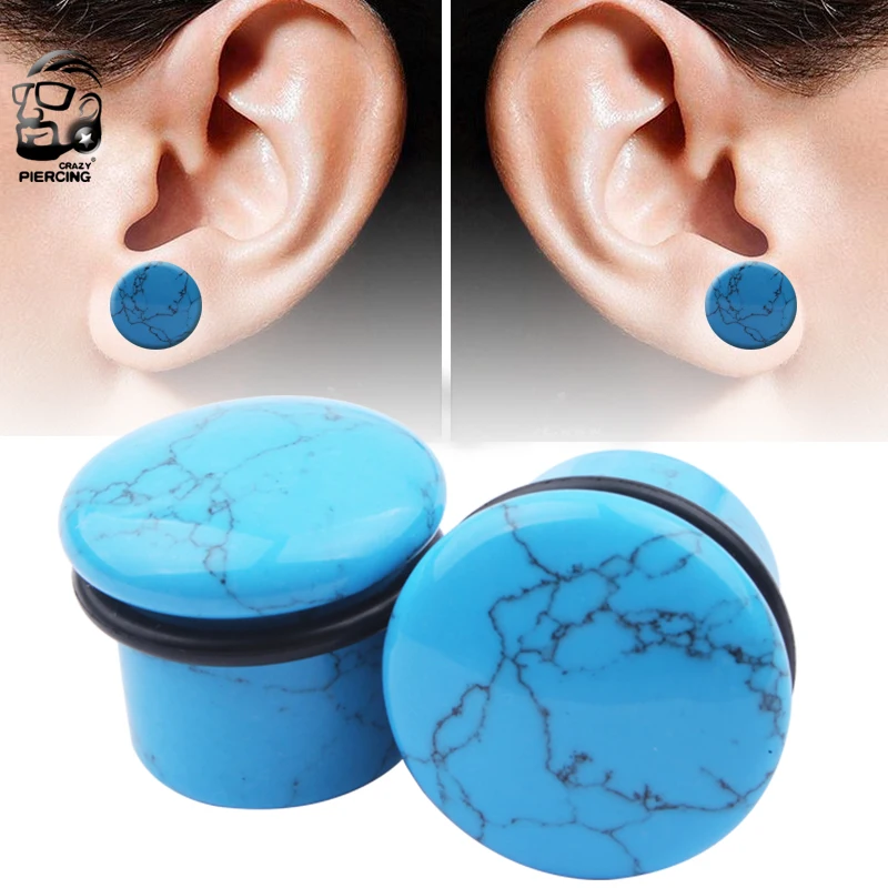 2pcs Turquoise Stone Ear Gauges Piercing Flesh Ear Stretcher Plug and Tunnels Flare Ear Expander Piercing Oreja Body Jewelry