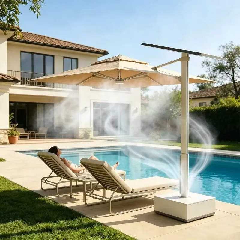 Offset Terrace Parasol with Base Large Windproof Cantilever Shade Tent for Garden Deck Pool Modern Outdoor Use