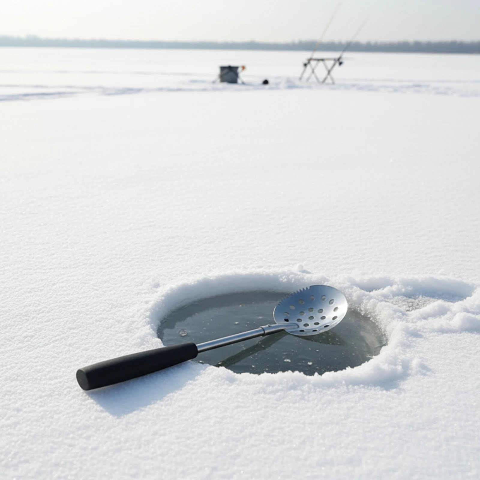 Metal Ice-Fishing Scoop with Grip Handle Non-Slip Ice-Fishing Scoop Long Handled Efficient for Winter Anglers
