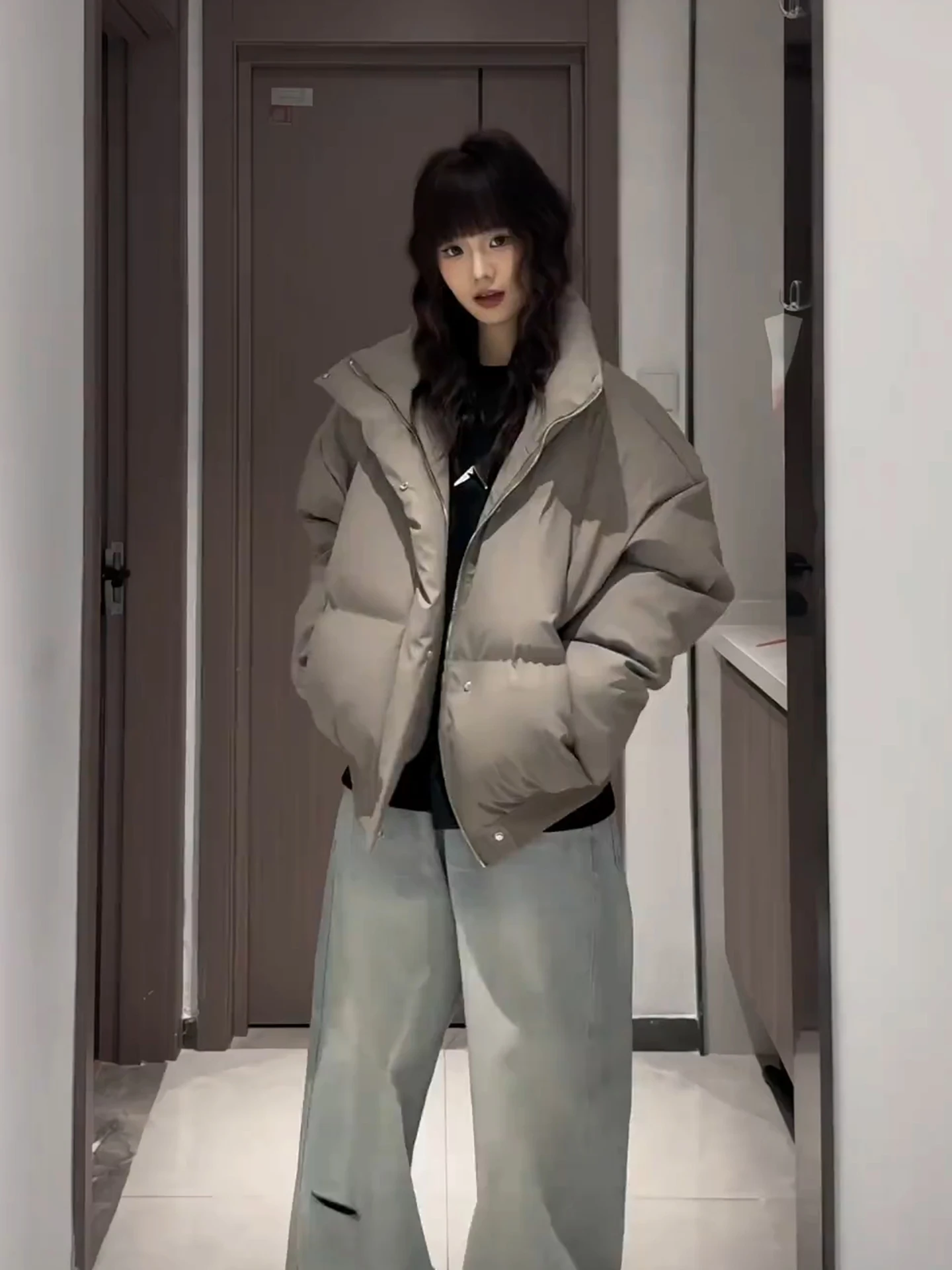 

Thiened American Sle PU Leather Stand Collar down Cotton Jaet Men Women ort Faion Brand Warm Outerwear Winter Coat