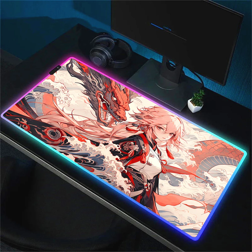 Imagem -03 - Rgb Anime Menina Mouse Pad Led Brilho Mousepad Computador Portátil Gamer Mousepad pc Acessórios de Jogos Xxl Backlight Tapete de Mesa 90x40