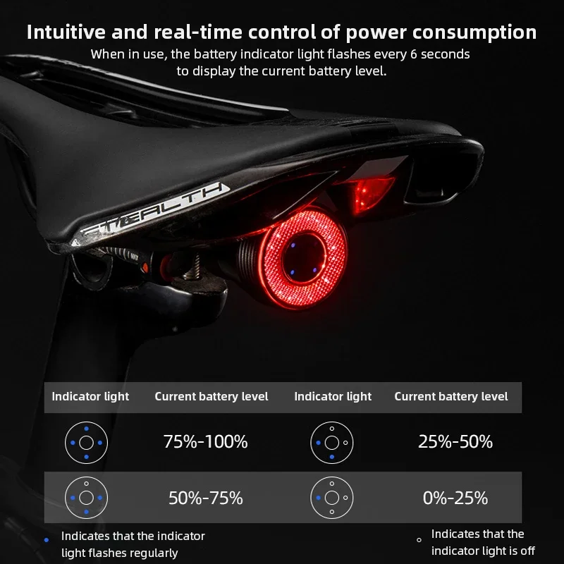 ROCKBROS Smart Led Light Rechargeable Bicycle Tail Light Auto Brake Sensing Flashlight for Bike IPx6 Waterproof Bicycle Lamp